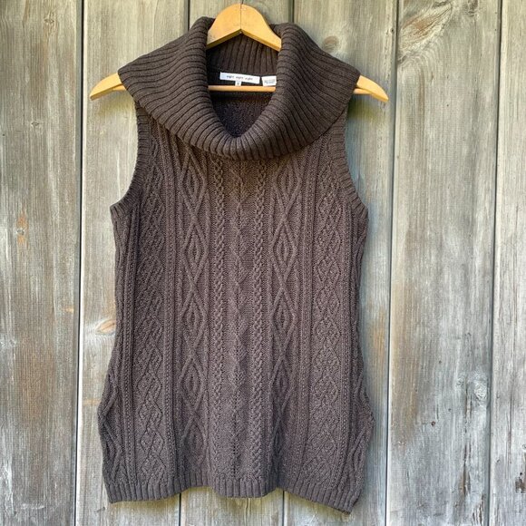 eight eight eight 100% Cotton Gray Cabled Cowl-neck Chunky Sweater Vest Small - Picture 13 of 13